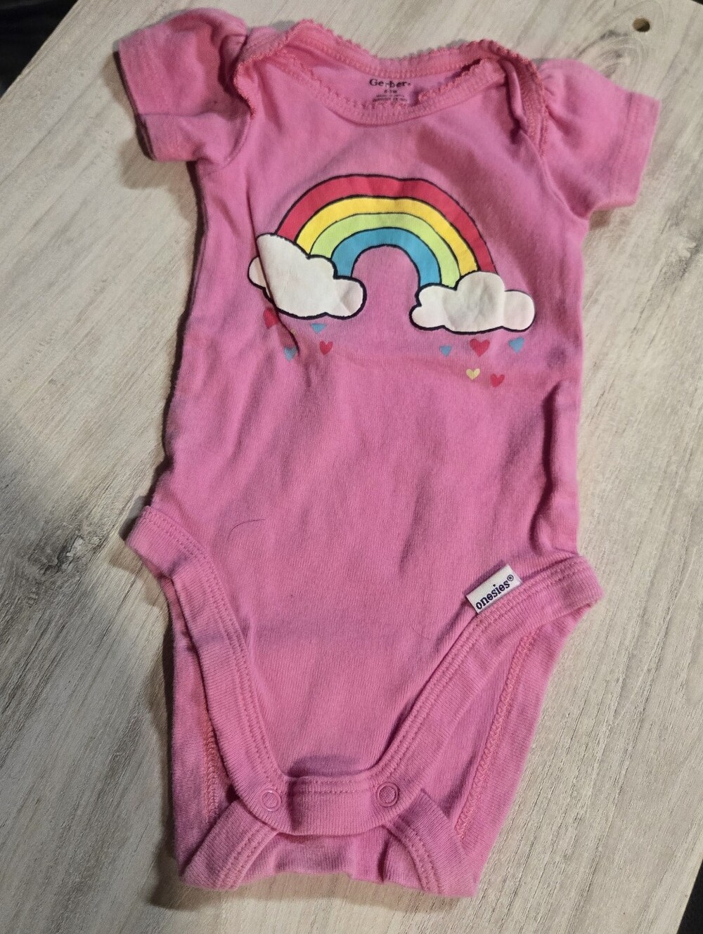 5/$25 Gerber Pink Rainbow & Clouds Baby Onesie
